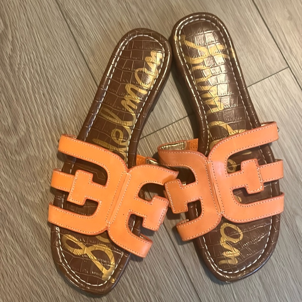 Sam Edelman slides, orange, barely worn, like new condition, size 8
